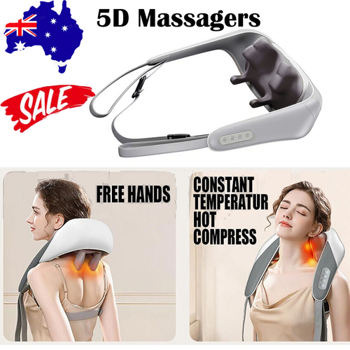 Hlpmedical 5D neck and shoulder massager with heat in grey, featuring deep kneading massage for pain relief and relaxation.