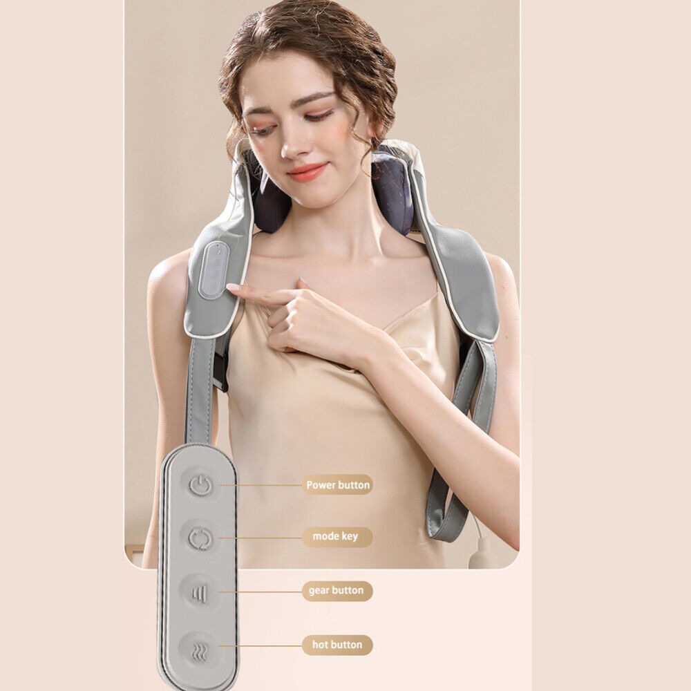 Hlpmedical 5D neck and shoulder massager with heat in grey, offers deep kneading massage for pain relief and relaxation.