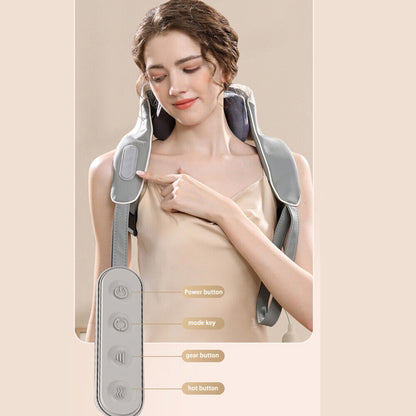 Hlpmedical 5D neck and shoulder massager with heat in grey, offers deep kneading massage for pain relief and relaxation.