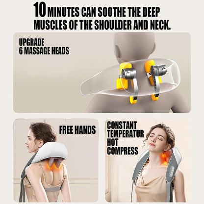 Hlpmedical 5D neck and shoulder massager with heat in grey, featuring deep kneading massage for pain relief and relaxation.