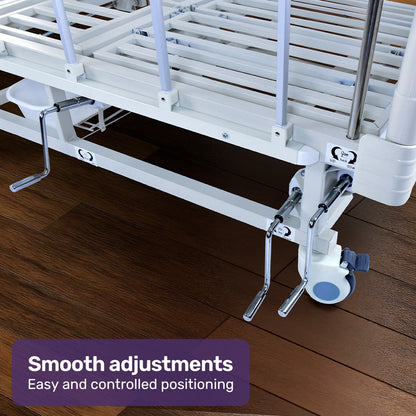 EQUIPMED 7 Function Medical Bed, w/ Mattress & Over Bed Table, Adjustable Back and Leg Lifting, Lateral Tilting, Commode Bowl, IV Pole