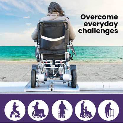 Hlpmedical EQUIPMED 123cm silver aluminum portable folding access ramp for wheelchair and mobility scooter, rated 272kg.