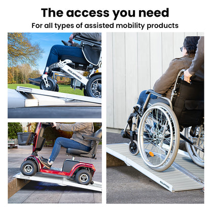 Hlpmedical EQUIPMED 123cm silver aluminum portable folding wheelchair access ramp with 272kg weight capacity, for mobility scooters and wheelchairs