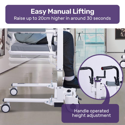 EQUIPMED 4in1 Patient Lift Transfer Chair, Manual Height Adjustment, Shower Compatible, Over Toilet, Removable Commode, for Seniors Elderly Disabled