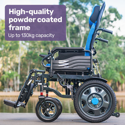Hlpmedical EQUIPMED Power Electric Wheelchair with wide seat, recline, lithium battery, 16-inch wheels, headrest, folding design