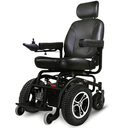 Hlpmedical EQUIPMED electric wheelchair with front wheel drive, comfortable seat, safety features, and up to 35km range.