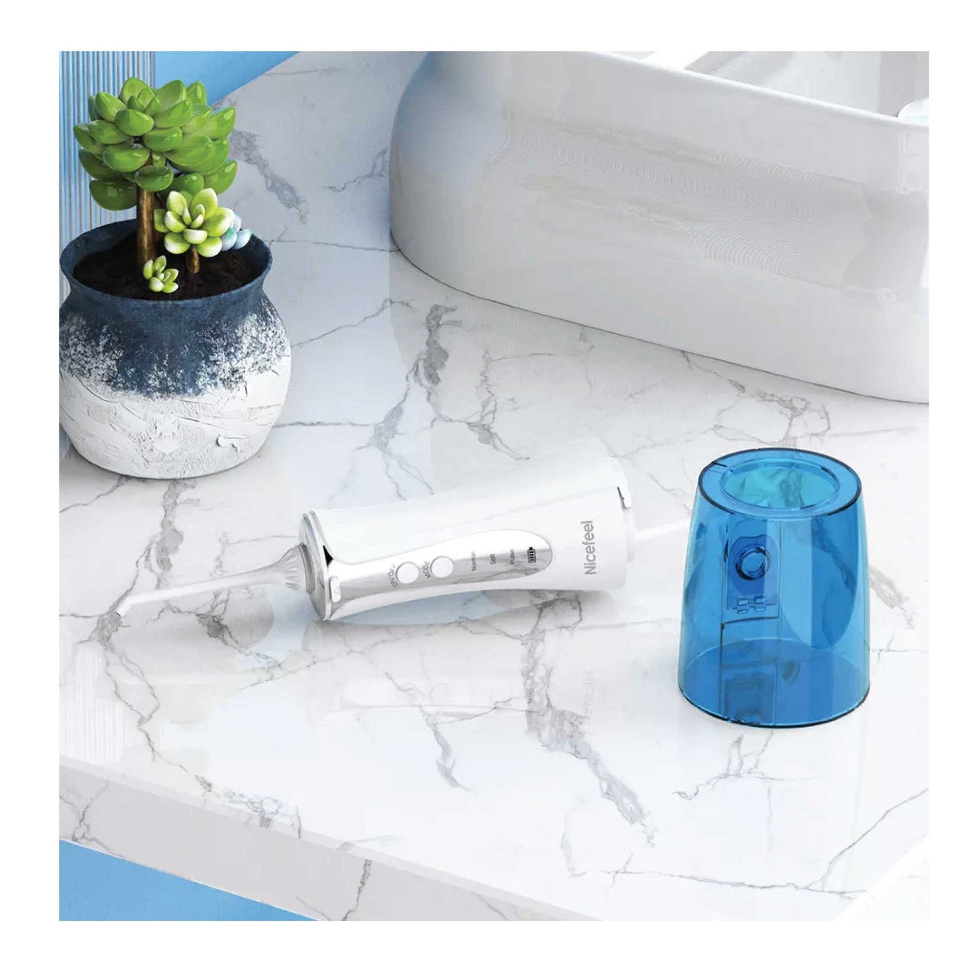 Portable cordless oral teeth irrigator by Hlpmedical with 320ml water tank, rechargeable dental flosser for oral care and massage.