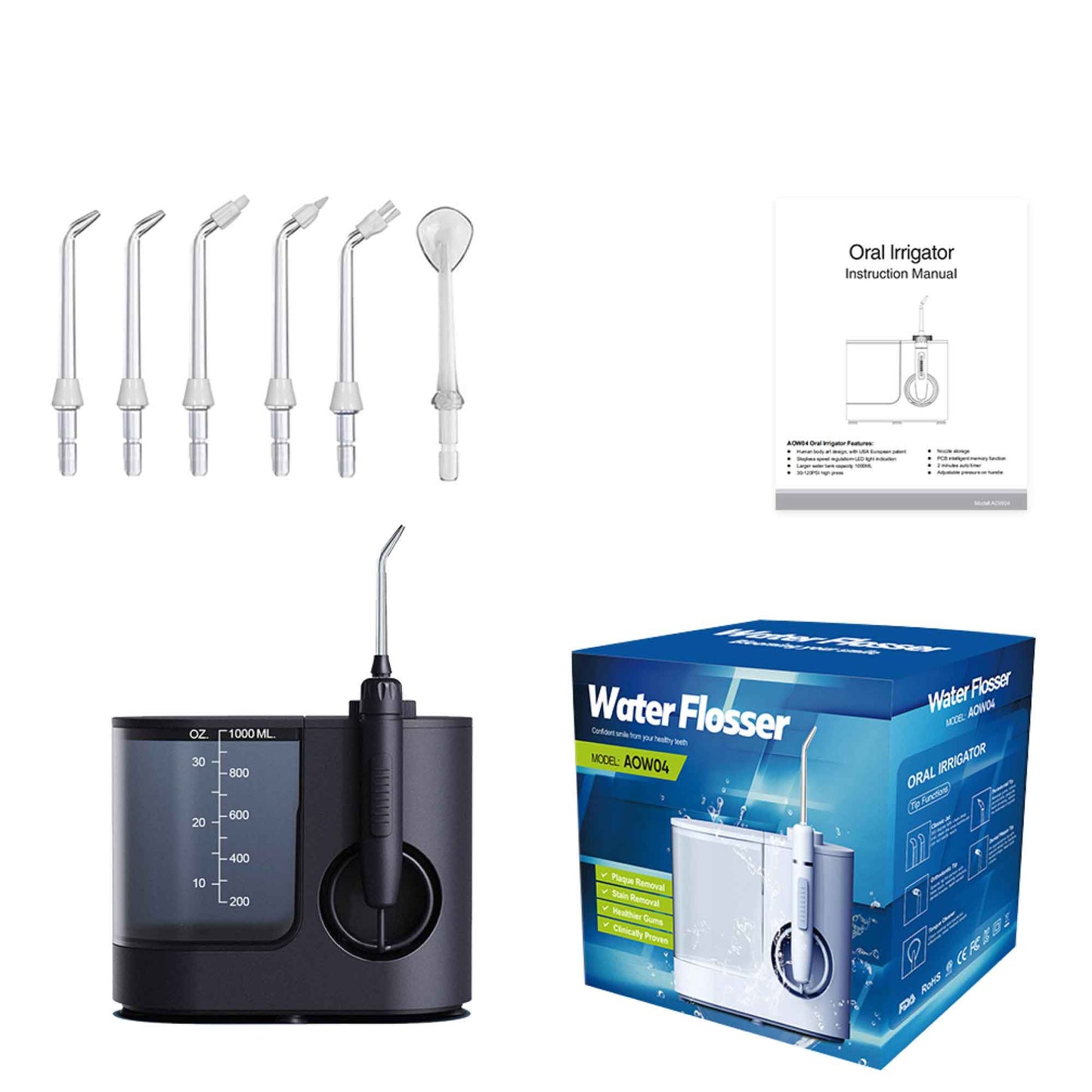 Hlpmedical Orku 1000ml water flosser electric oral irrigator with adjustable pressure in black for effective dental cleaning.