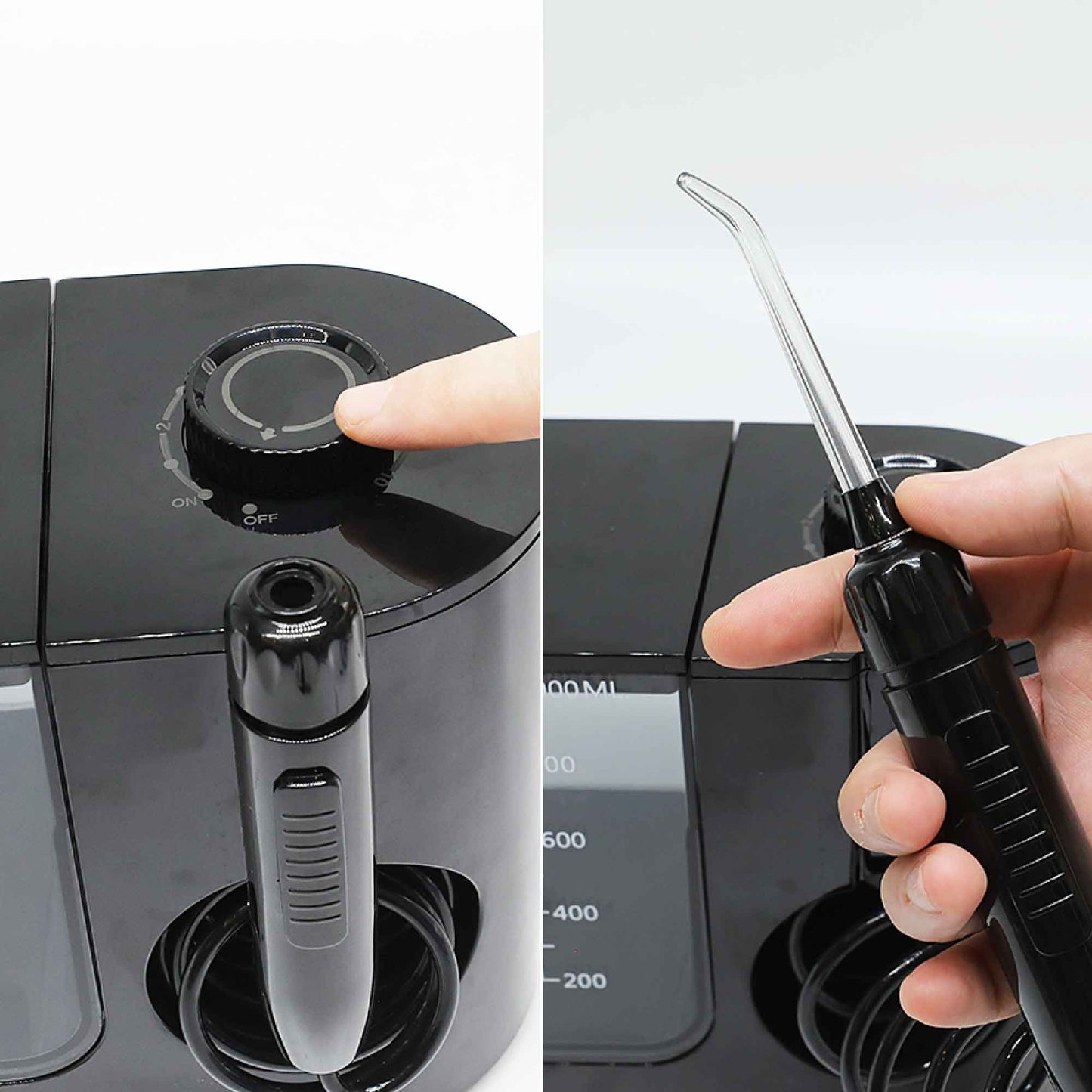 Hlpmedical Orku 1000ml electric water flosser with adjustable pressure in black, designed for effective oral and dental care.