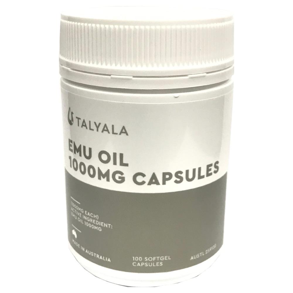 Pure Emu Oil capsules by Hlpmedical, 100 x 1000mg, for skin, hair, pain, eczema, and arthritis relief in a bottle.
