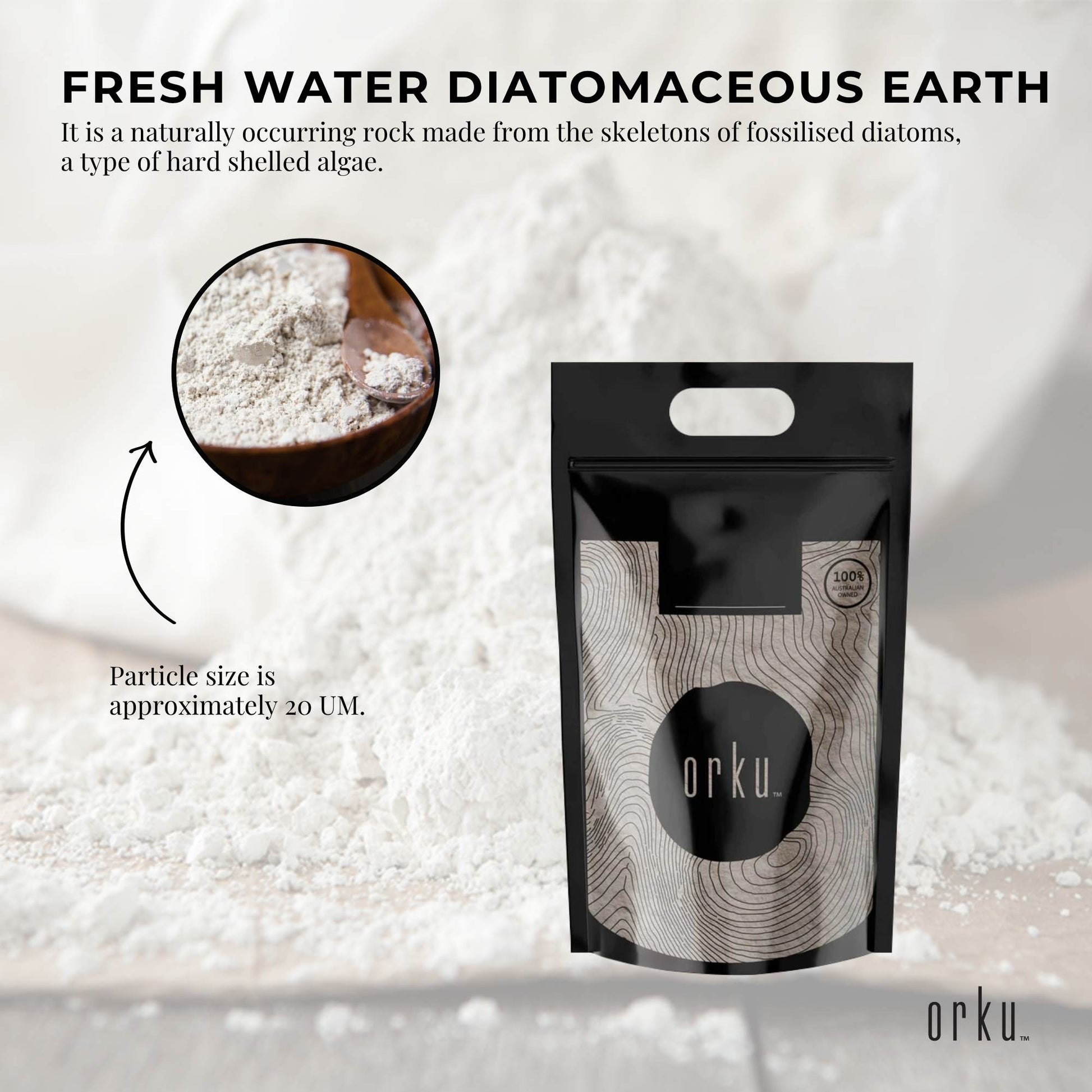 Hlpmedical Orku 10kg food grade diatomaceous earth fossil shell flour powder for health and nutritional supplement use.