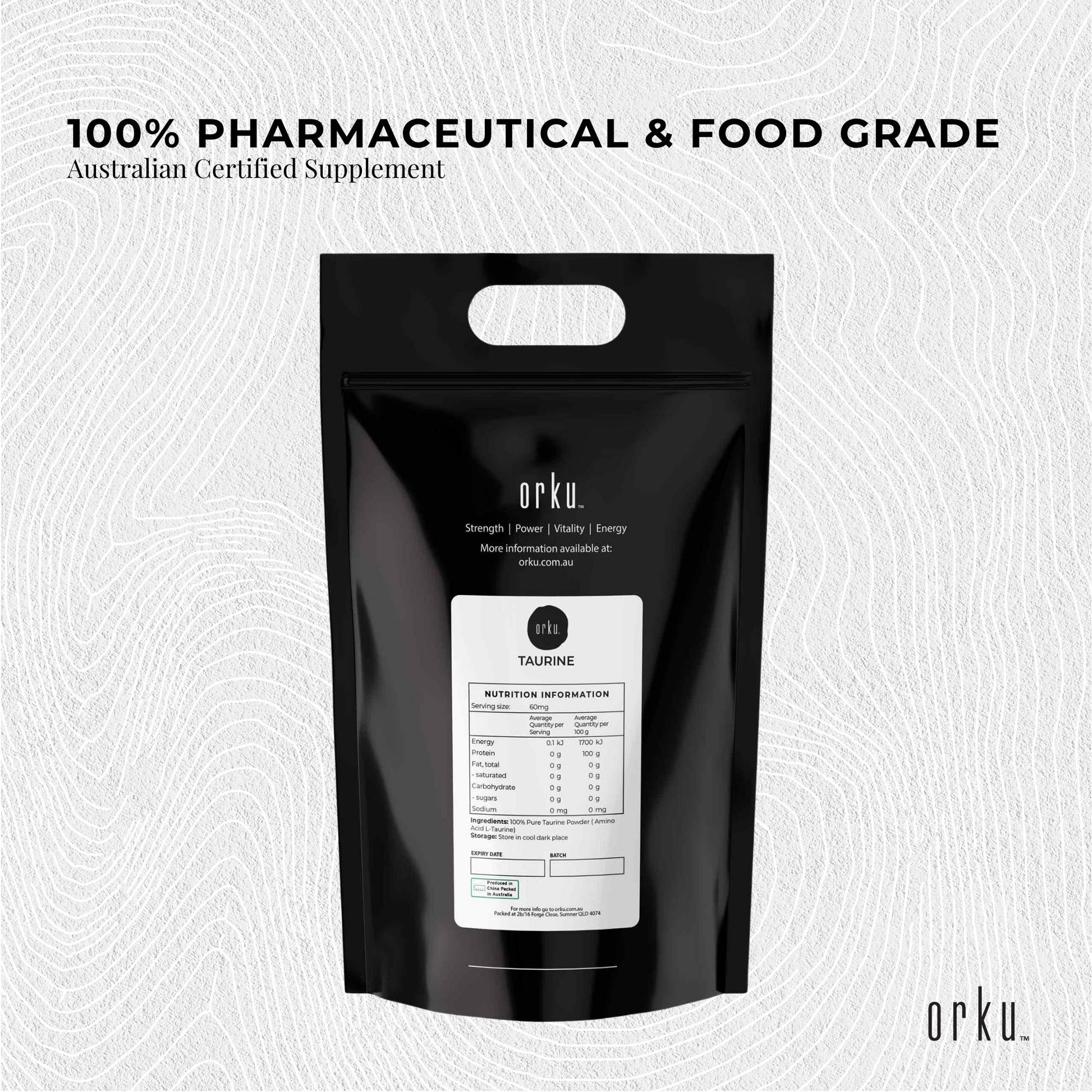 Hlpmedical Orku 5kg Taurine Powder, high purity L-Taurine amino acid supplement for health and fitness nutrition.