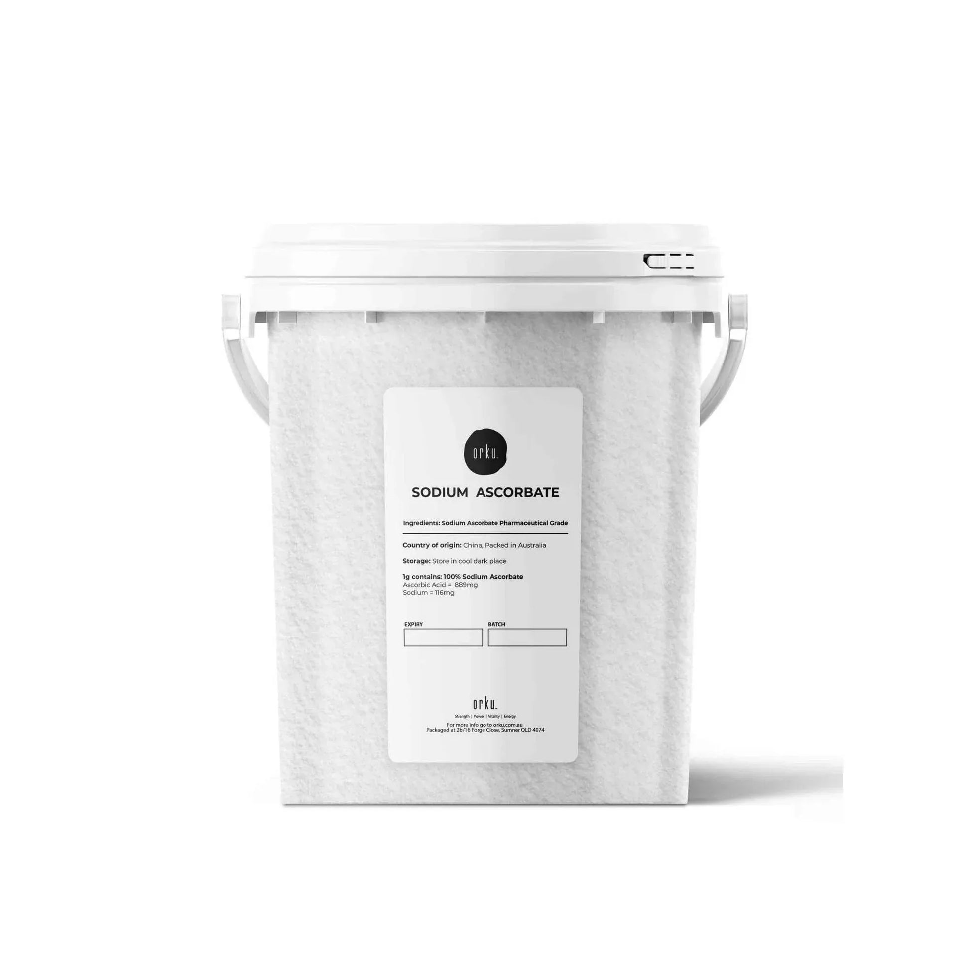 Hlpmedical Orku 1.2kg Sodium Ascorbate tub with high purity crystalline powder for health and dietary supplement use