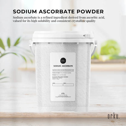 Hlpmedical Orku 1.2kg sodium ascorbate tub with high purity crystalline powder for health and nutritional supplements.