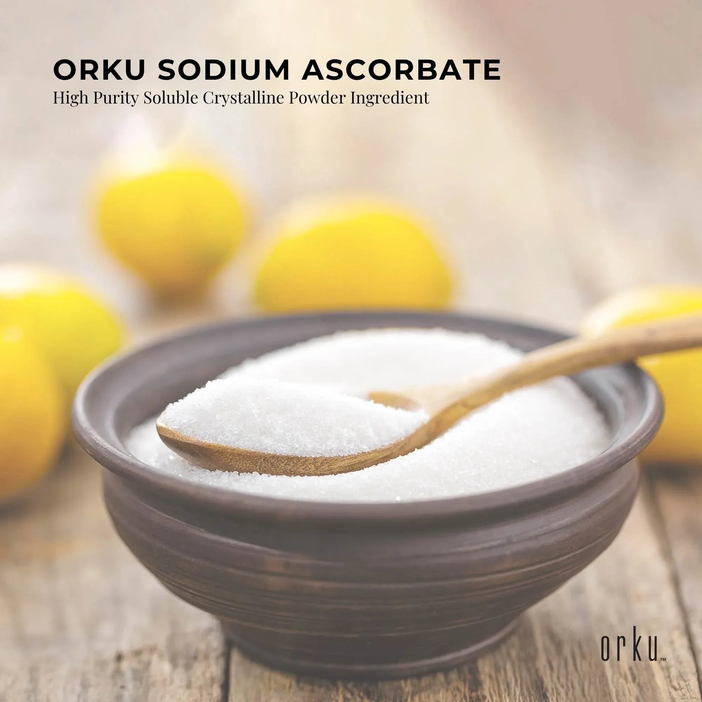 Hlpmedical Orku 1.2kg sodium ascorbate tub showing high purity crystalline powder for health and beauty nutrition supplement