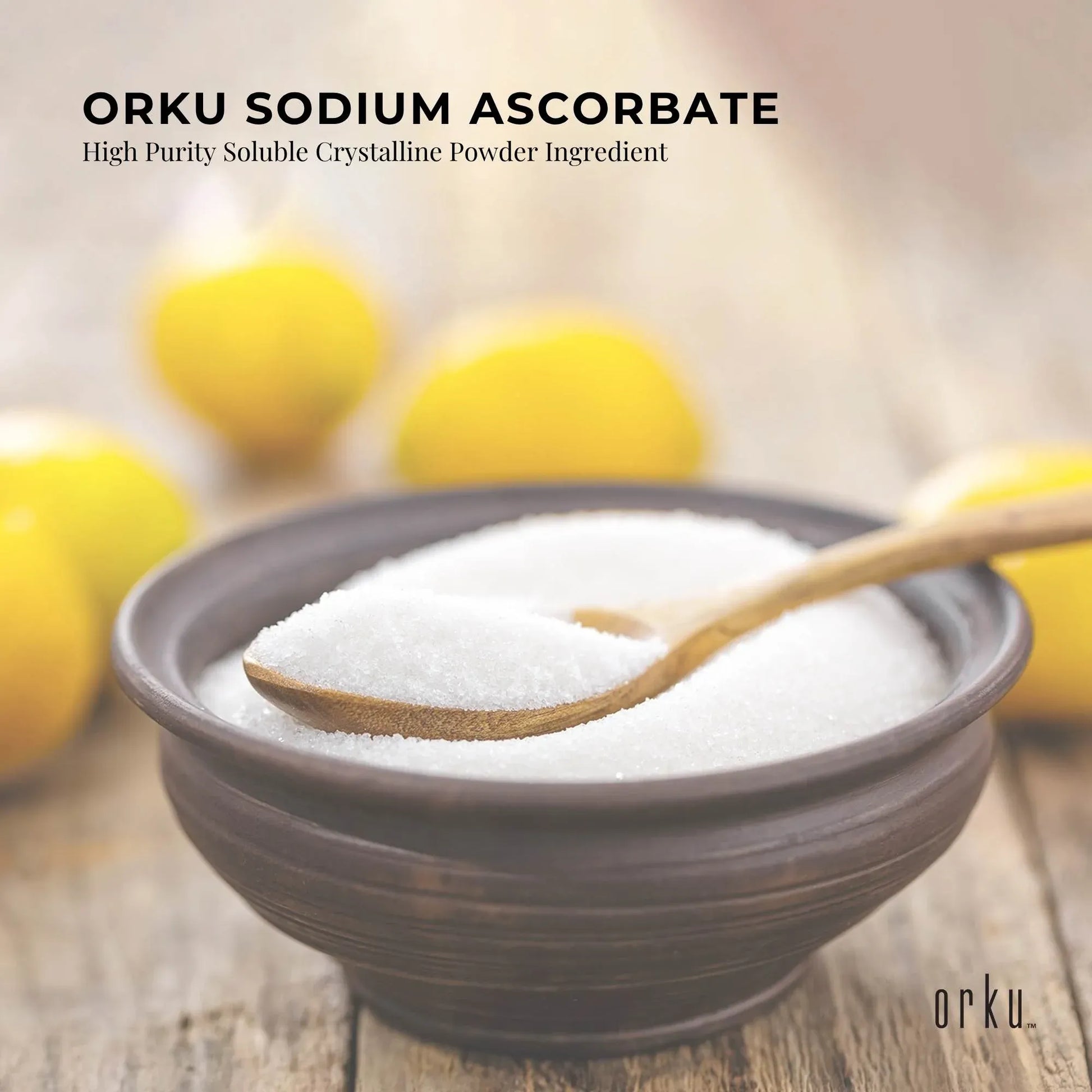 Hlpmedical Orku 1.2kg sodium ascorbate tub showing high purity crystalline powder for health and beauty nutrition supplement