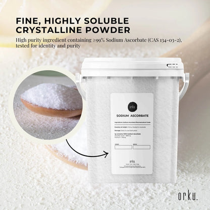 Hlpmedical Orku 1.2kg sodium ascorbate crystalline powder for health and supplements, high purity vitamin C supplement in a tub