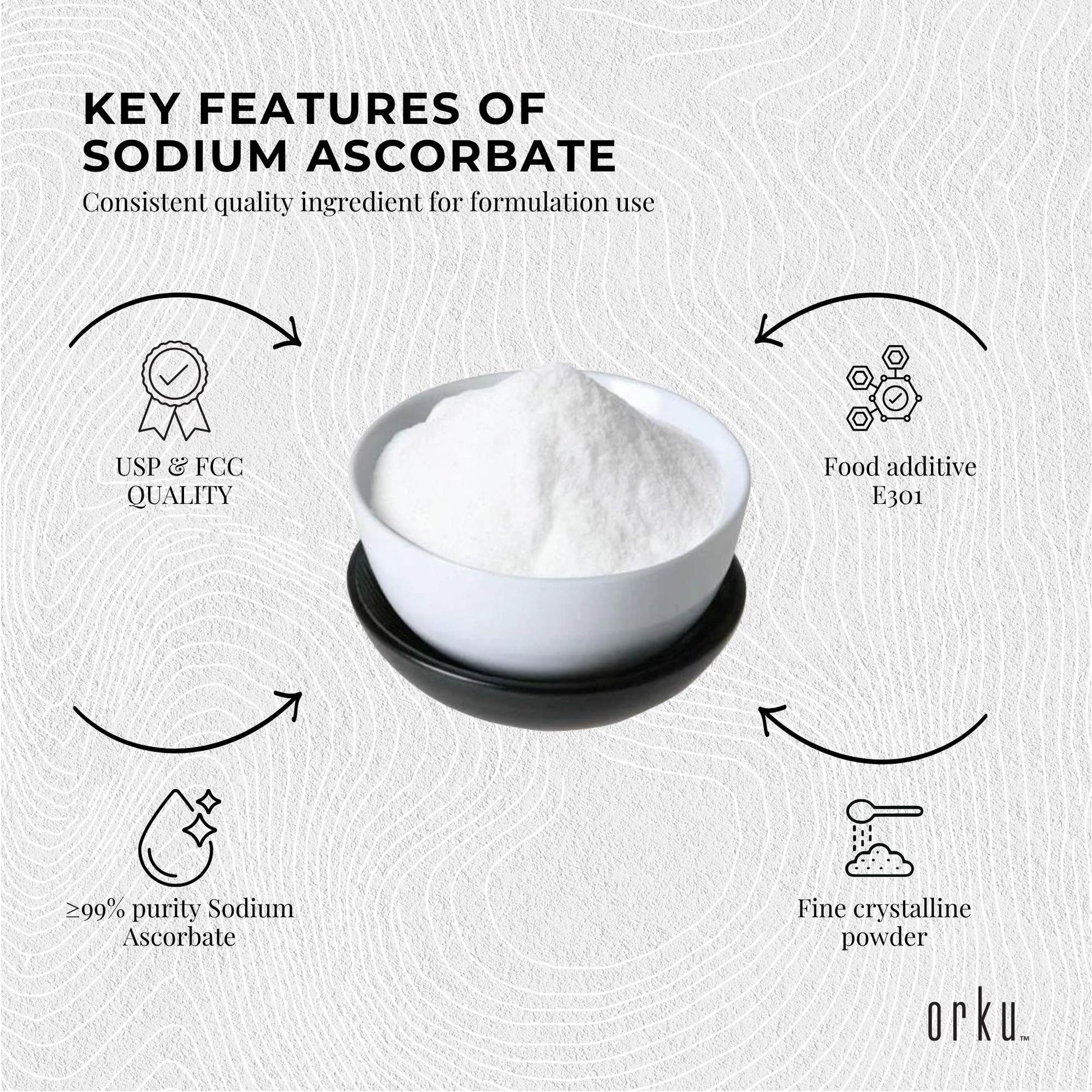 Hlpmedical Orku 1.2kg sodium ascorbate crystalline powder tub for high purity vitamin C supplement, health and wellness product