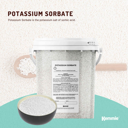 Hlpmedical Kemmie 500g potassium sorbate food-grade granules tub for food preservation and cosmetics, E202 preservative.