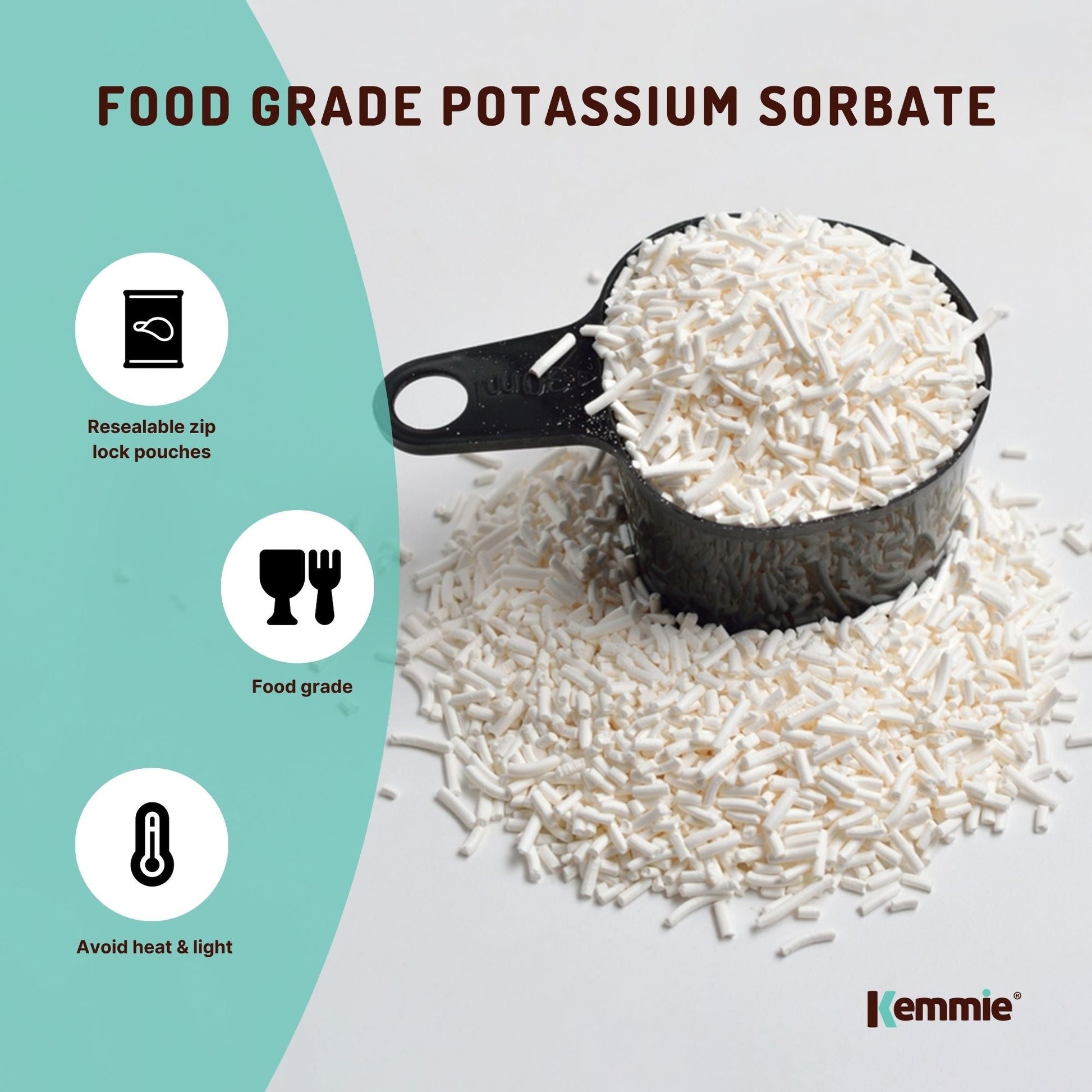 Kemmie 1kg potassium sorbate food grade granules preservative for cosmetics and food, by Hlpmedical.