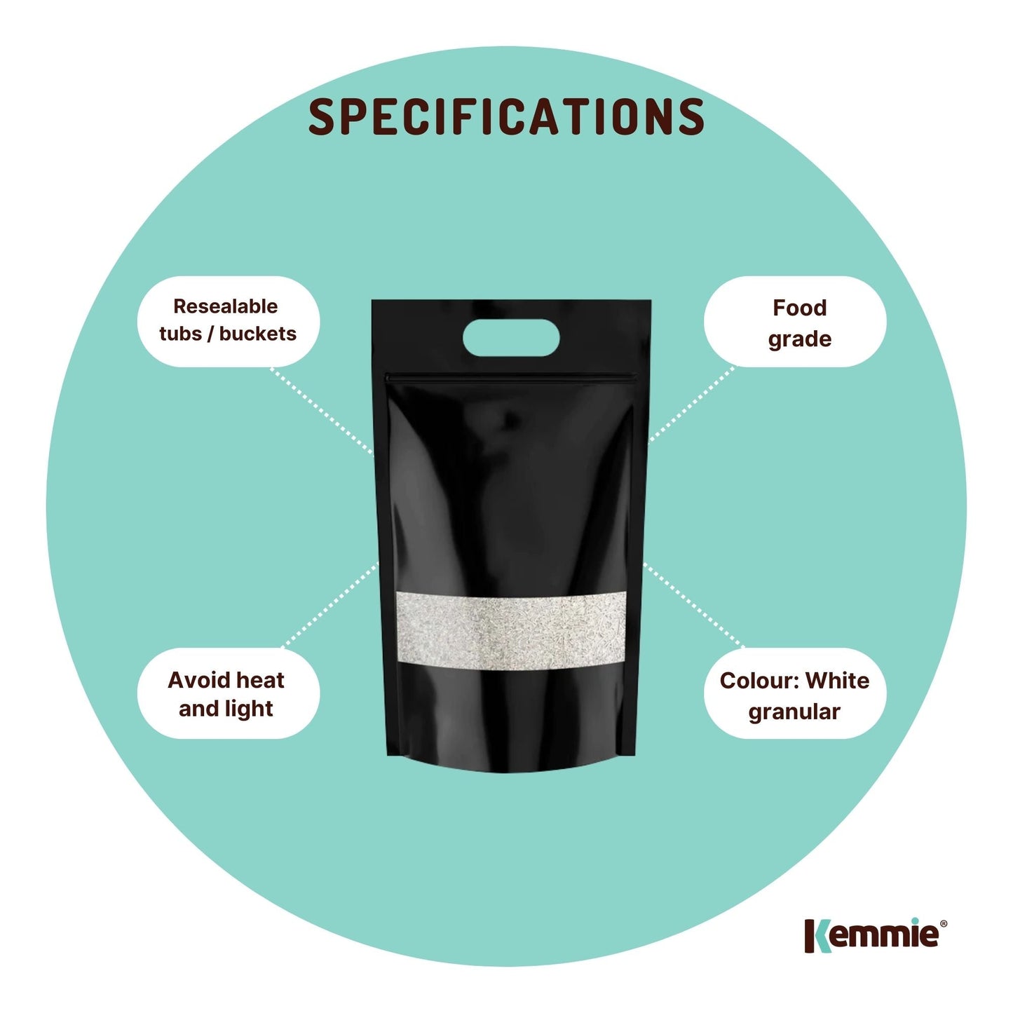 Hlpmedical Kemmie 10kg potassium sorbate food-grade granules, preservative E202 for food preservation and safety.
