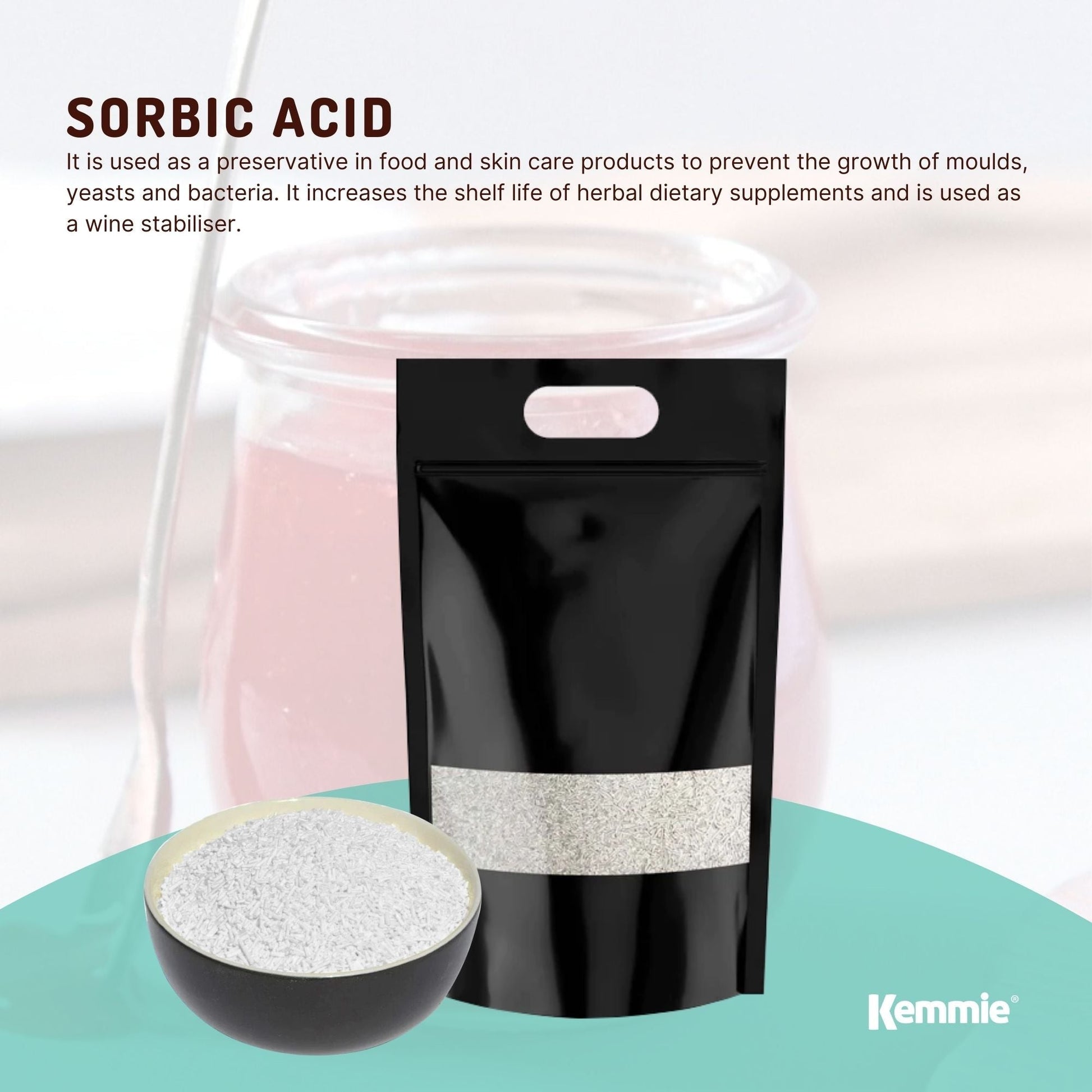 Hlpmedical Kemmie 20kg bulk potassium sorbate food grade granules preservative for food preservation and safety.