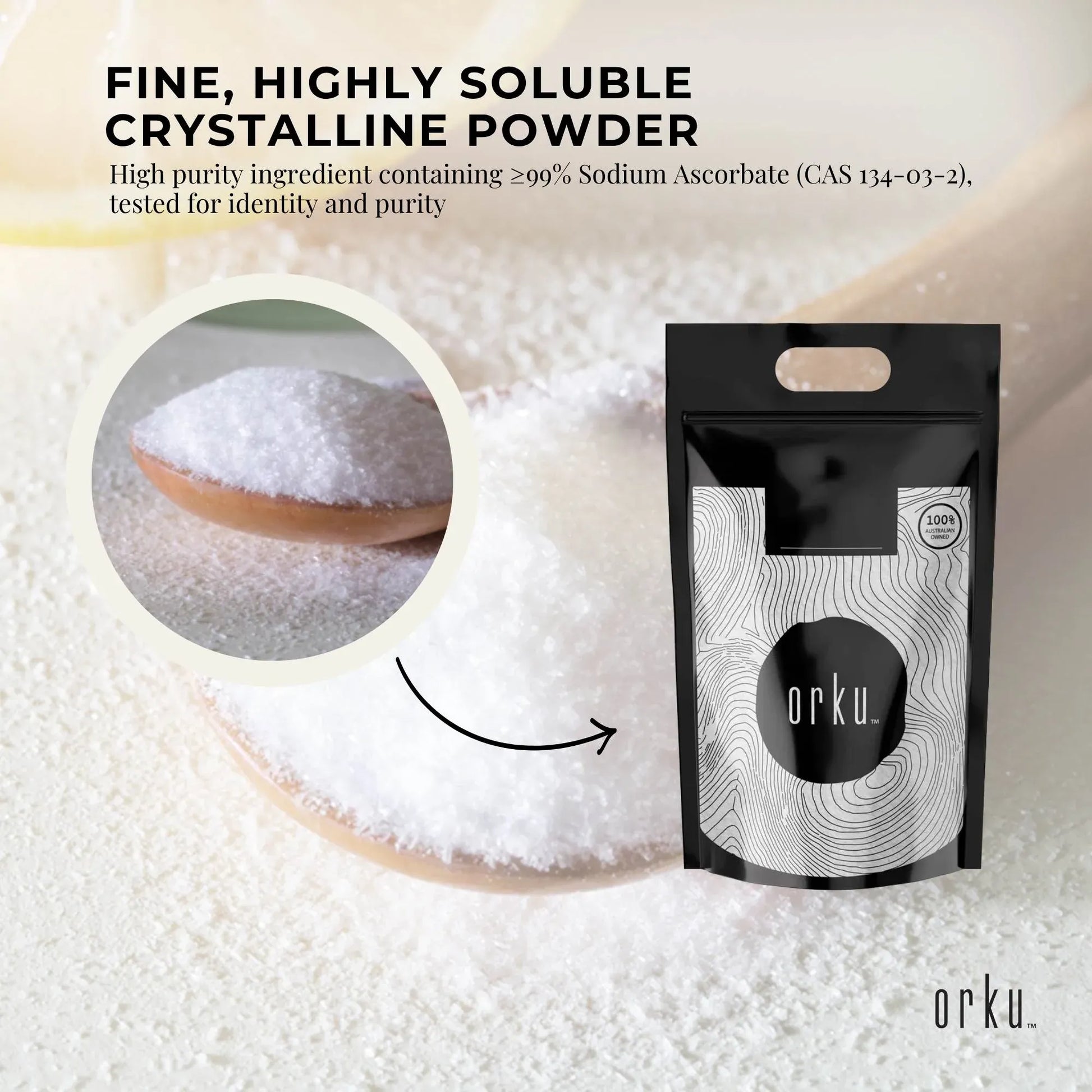 Orku 10kg sodium ascorbate high purity crystalline powder for health and nutrition supplement by Hlpmedical