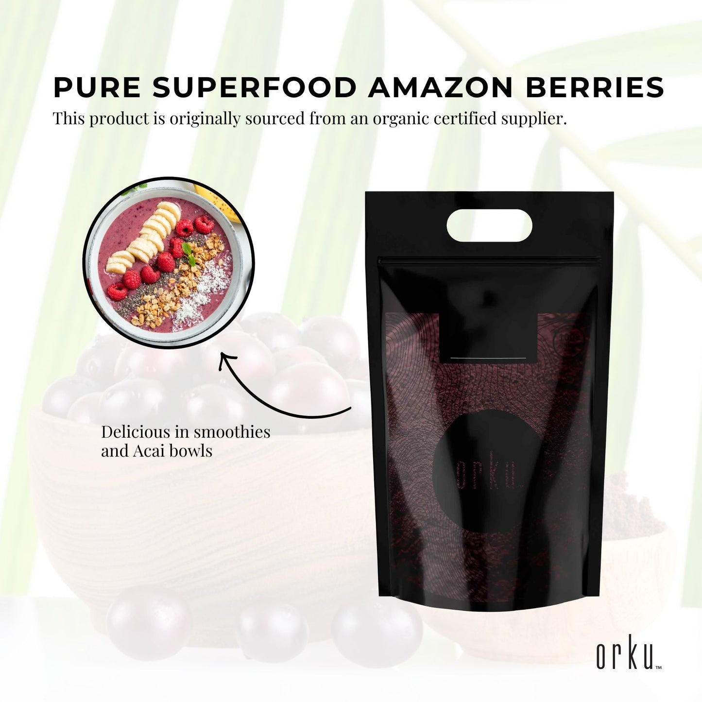 Organic acai powder in a 10kg bulk package from Hlpmedical, superfood Amazon berries for health and nutritional supplements.