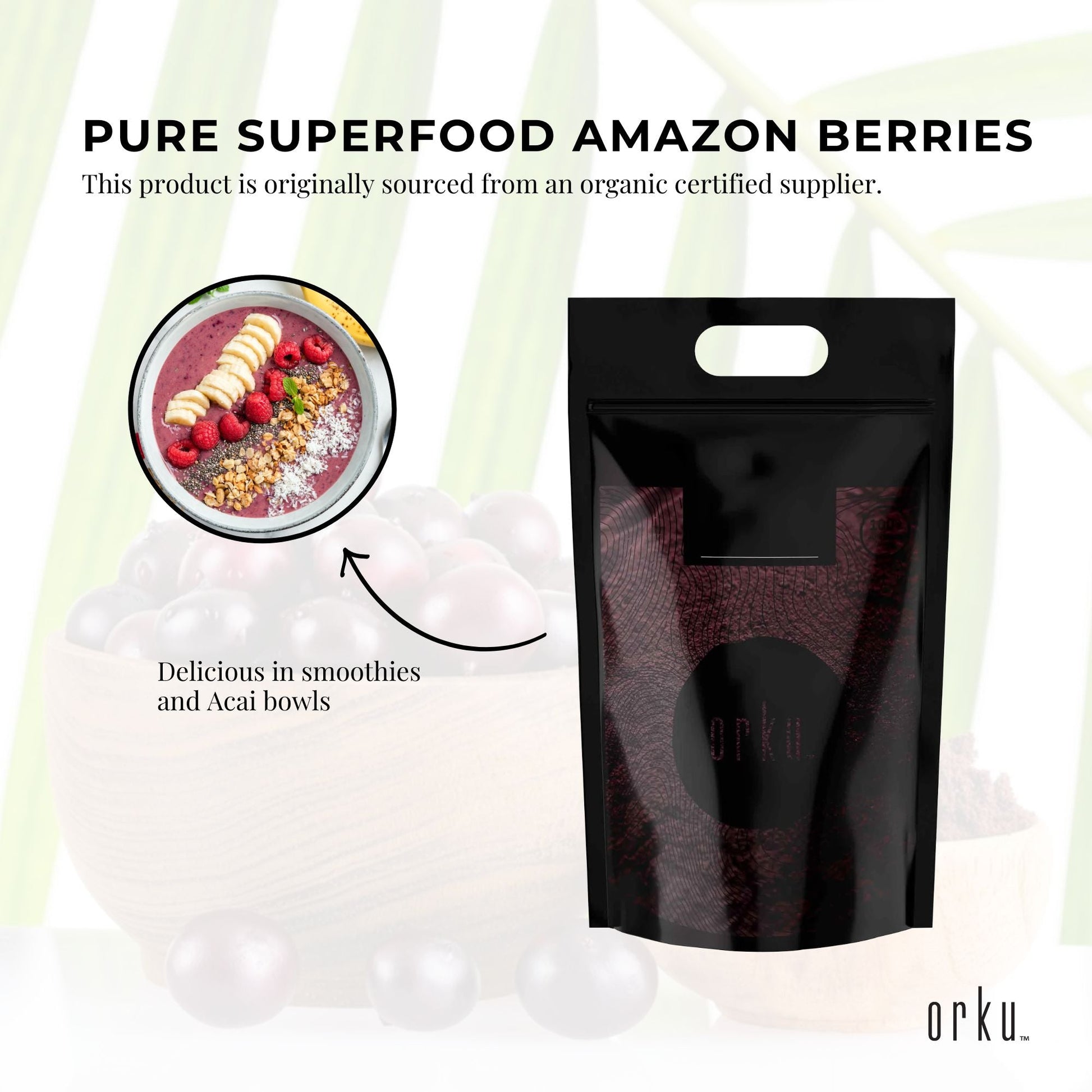Organic acai powder in a 10kg bulk package from Hlpmedical, superfood Amazon berries for health and nutritional supplements.