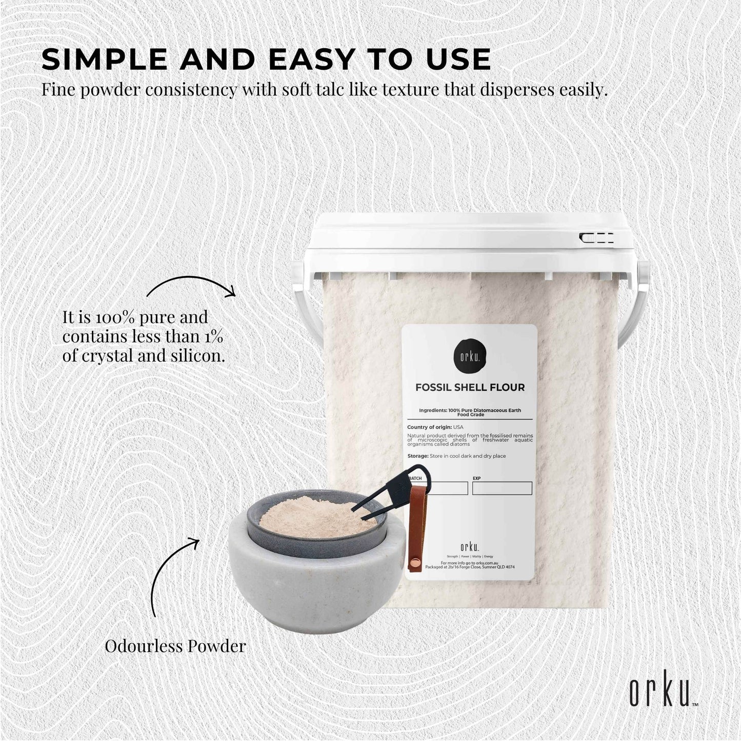 Hlpmedical Orku 300g food grade diatomaceous earth tub with fossil shell flour powder, for health and nutritional supplement use