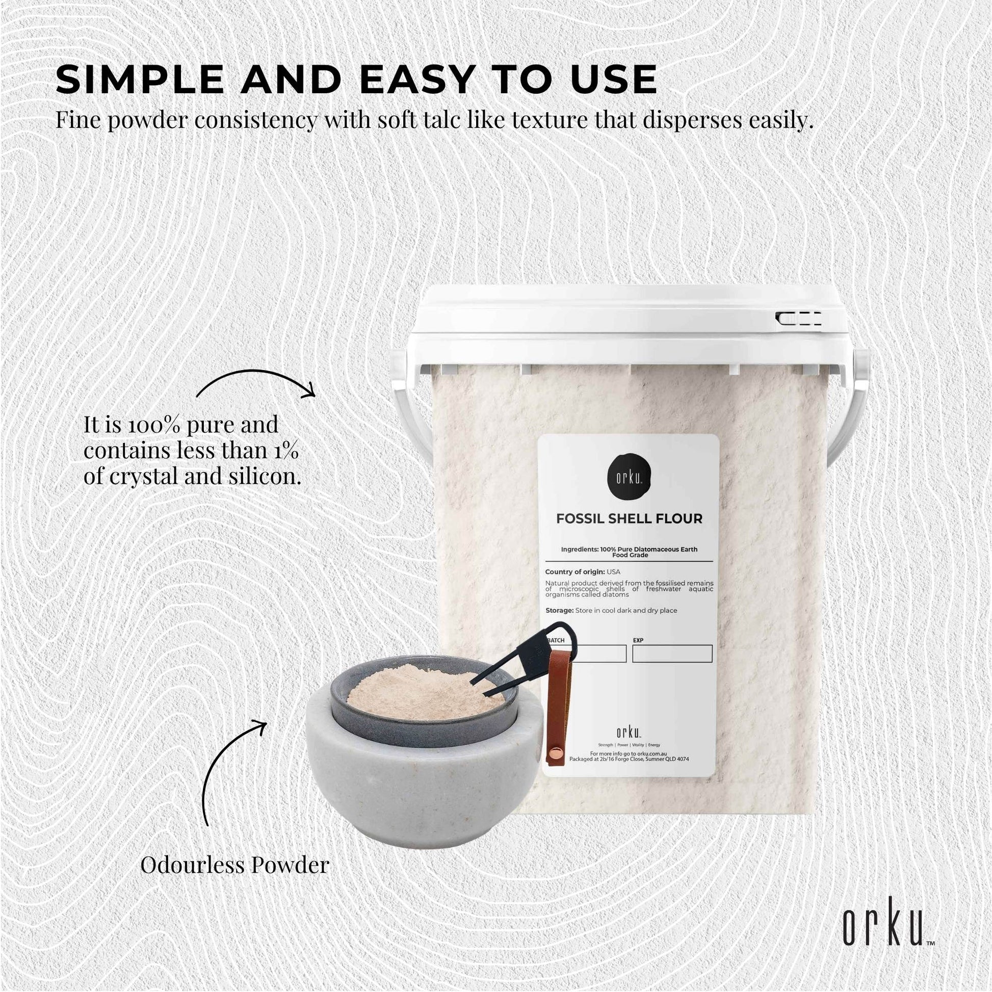 Hlpmedical Orku 300g food grade diatomaceous earth tub with fossil shell flour powder, for health and nutritional supplement use