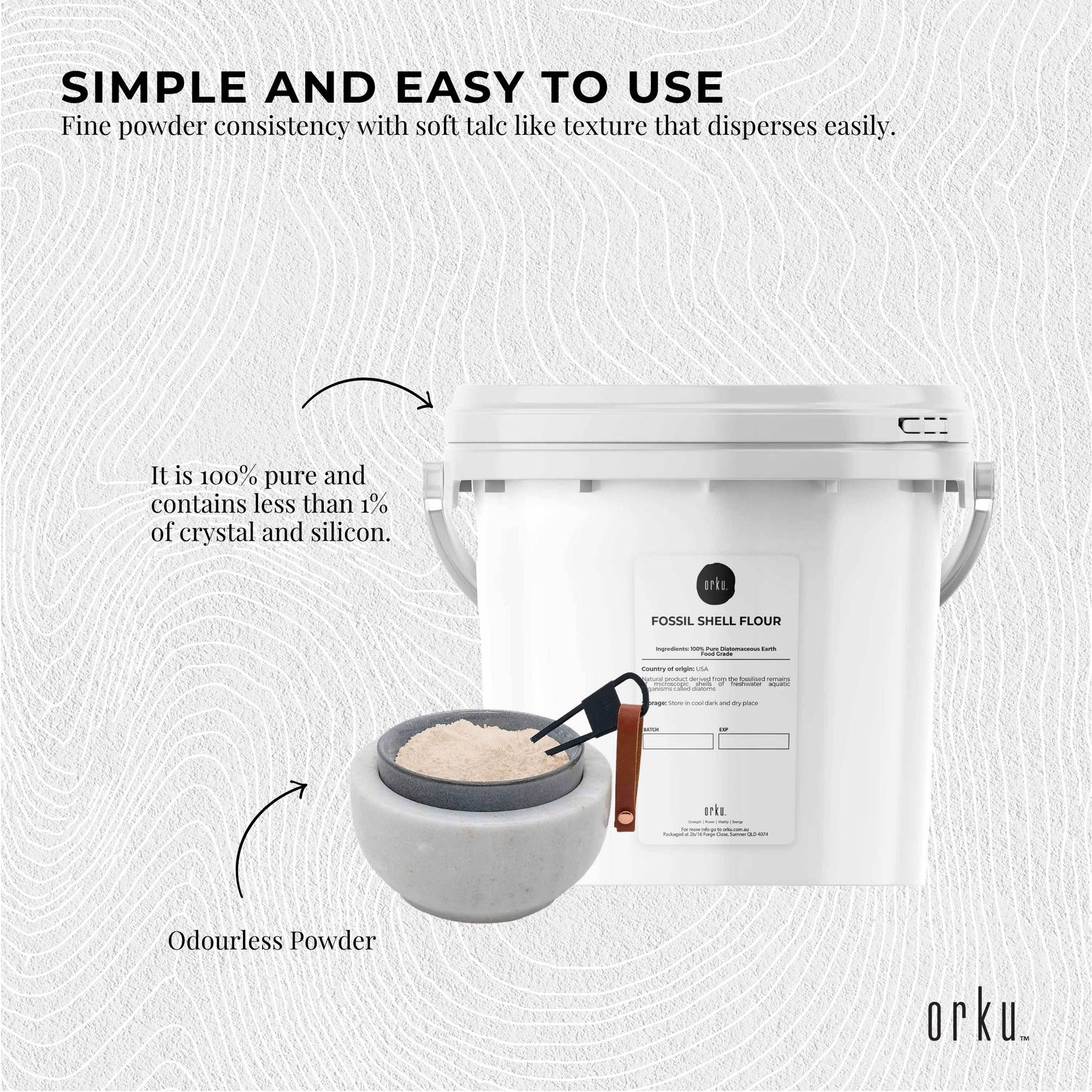 Hlpmedical Orku 1.4kg food grade diatomaceous earth tub with fossil shell flour powder for health and dietary use