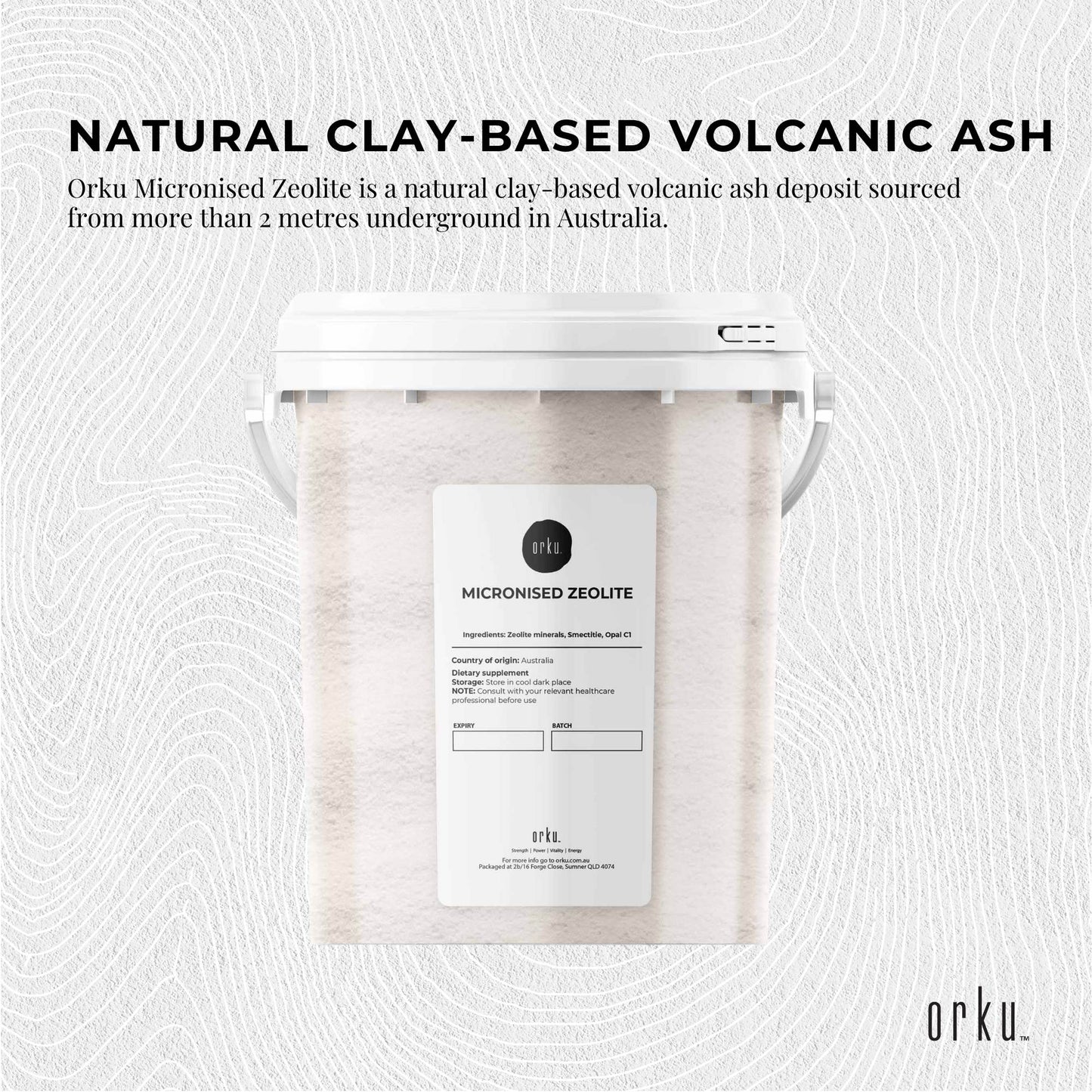 800g Micronized Zeolite Powder mineral supplement by Hlpmedical, showing the fine volcanic mineral in a container.