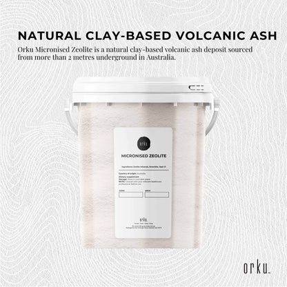 800g Micronized Zeolite Powder mineral supplement by Hlpmedical, showing the fine volcanic mineral in a container.