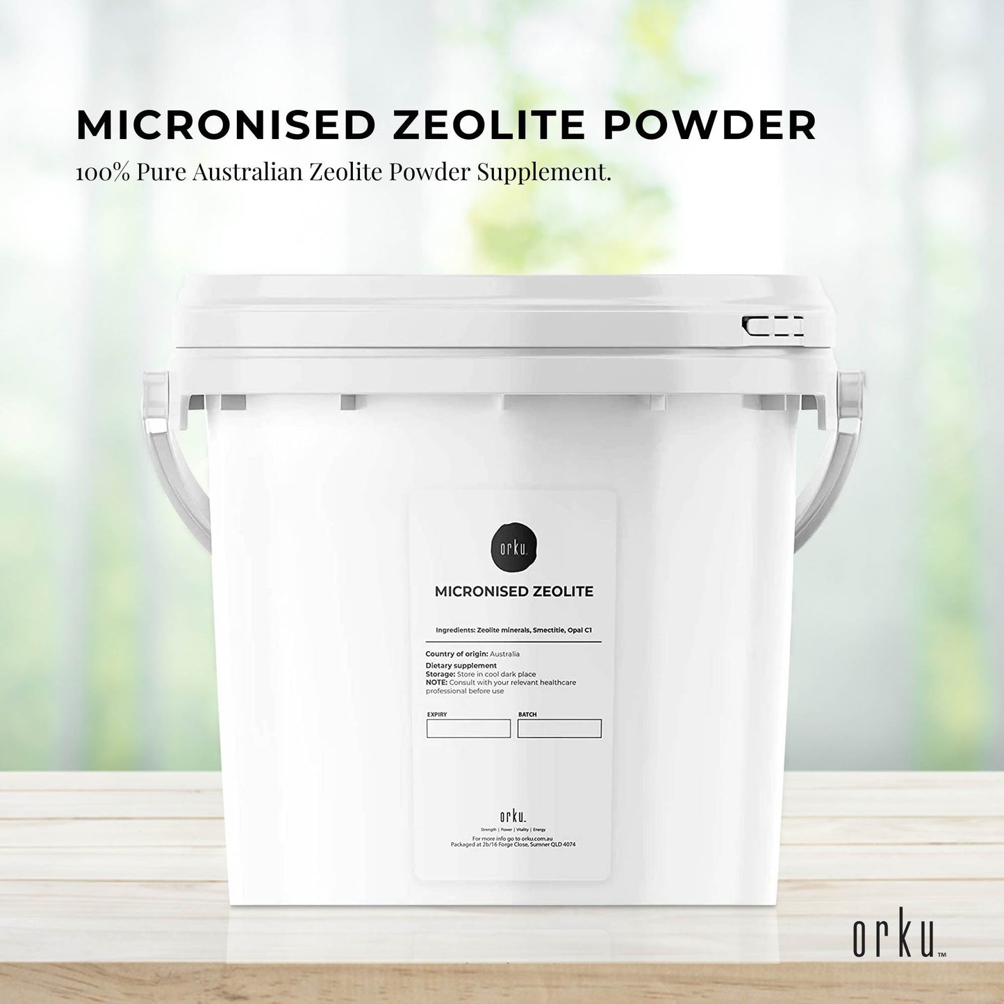 Hlpmedical micronized Zeolite mineral powder tub for health and beauty, showcasing the 1.3kg container of volcanic mineral supplement.