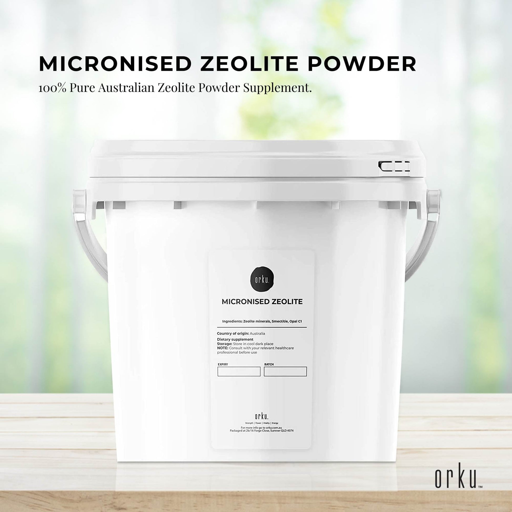 Hlpmedical micronized Zeolite mineral powder tub for health and beauty, showcasing the 1.3kg container of volcanic mineral supplement.