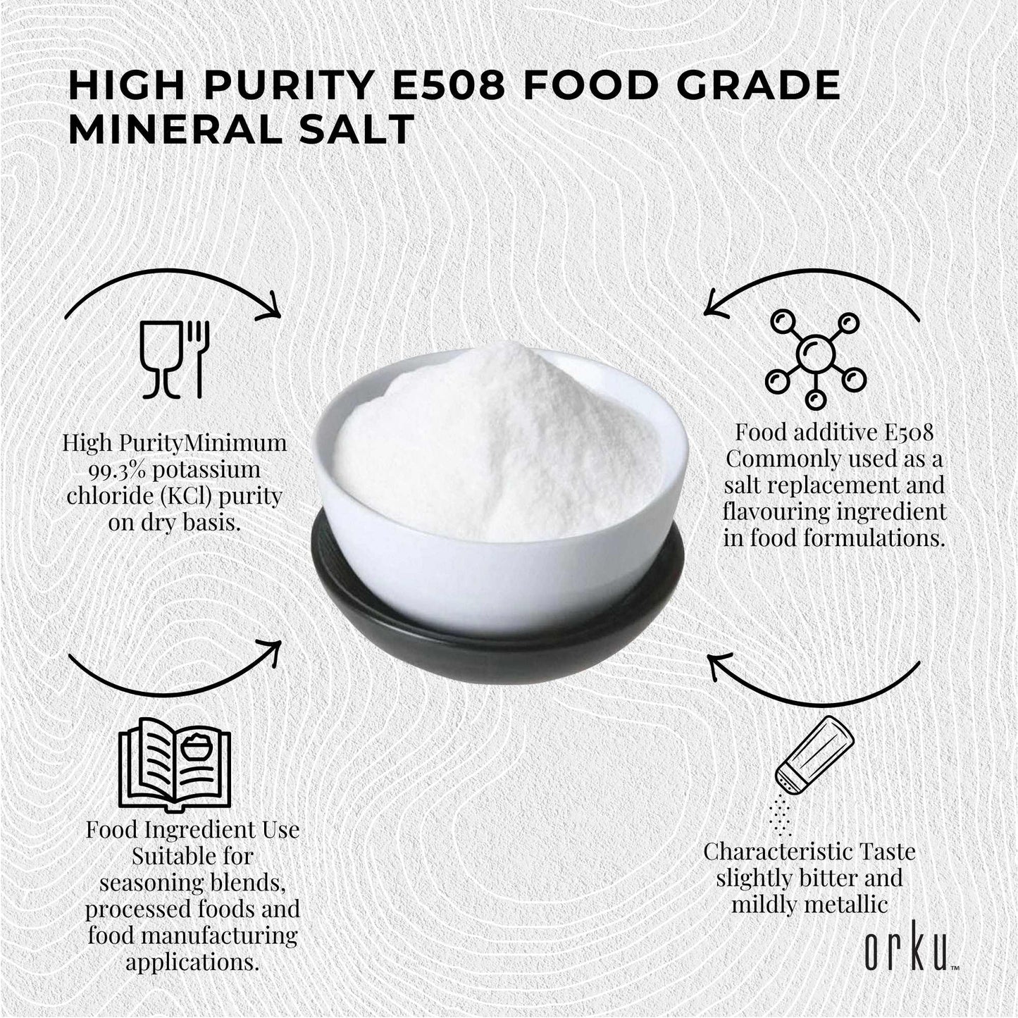 Hlpmedical Orku 2kg potassium chloride powder KCl food grade salt substitute, health and nutrition supplement