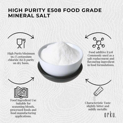 Hlpmedical Orku 2kg potassium chloride powder KCl food grade salt substitute, health and nutrition supplement