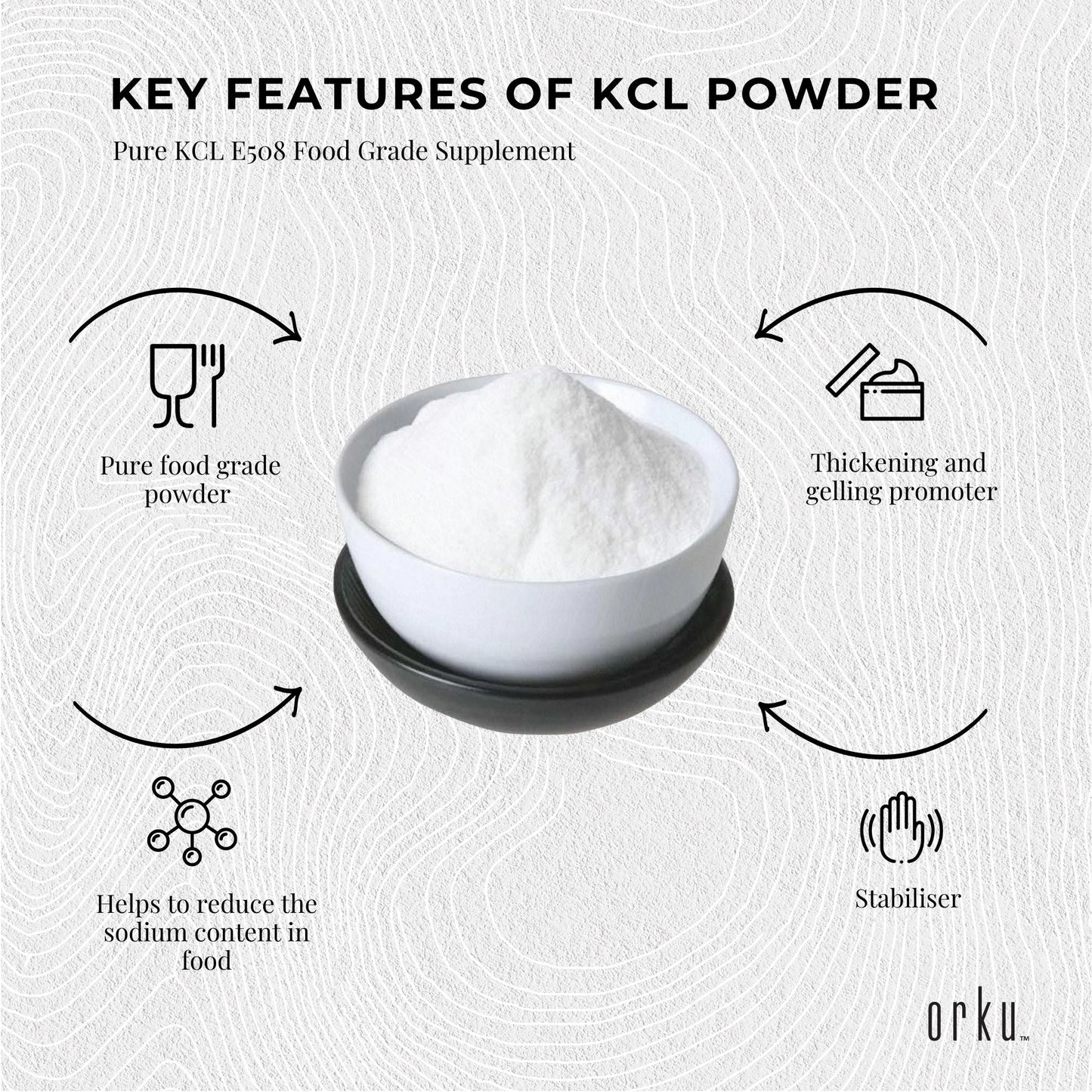 Hlpmedical Orku 5kg potassium chloride powder, food grade salt substitute for nutrition and health support.