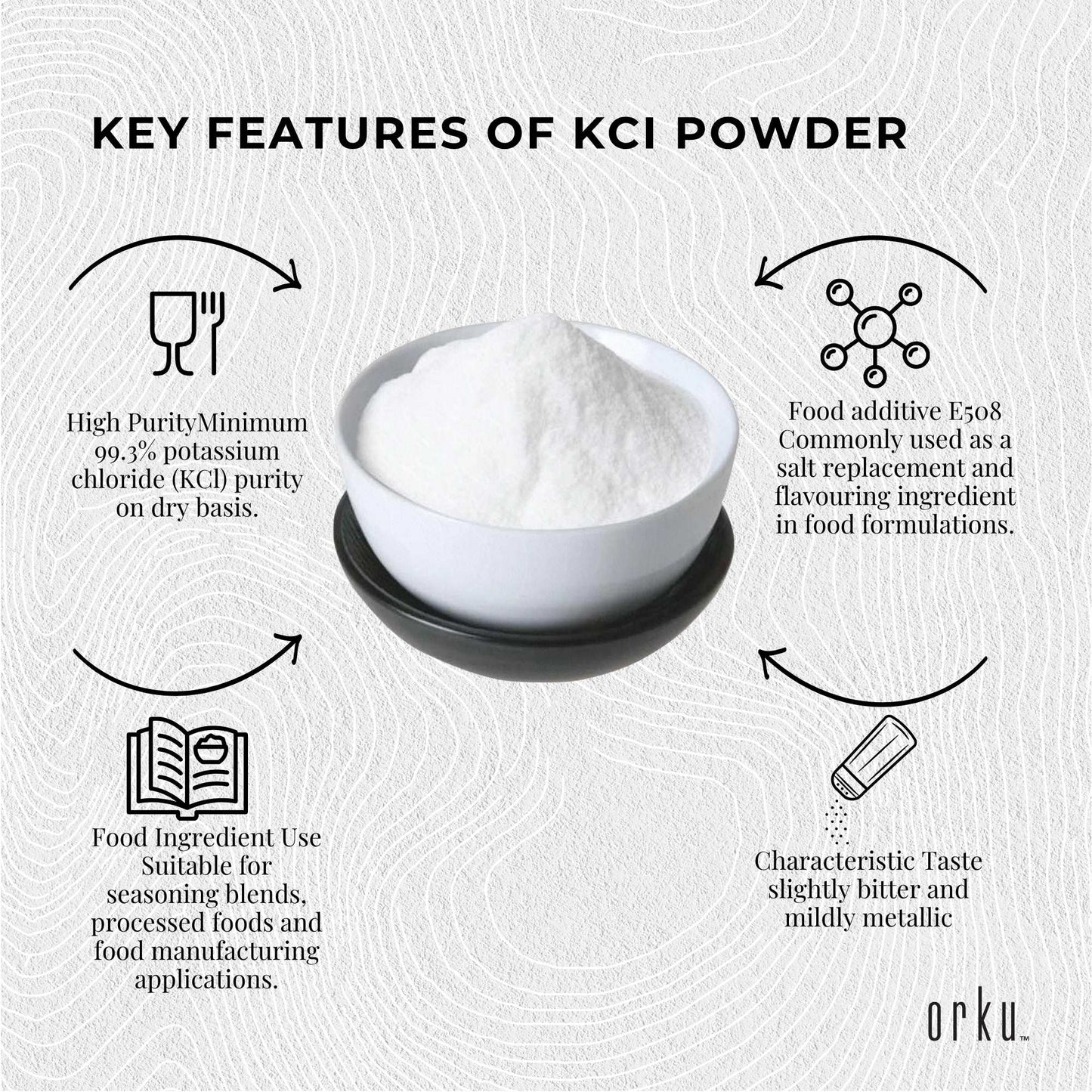 Hlpmedical Orku Bulk 10Kg potassium chloride powder, food grade KCl salt substitute for nutrition and health supplements.