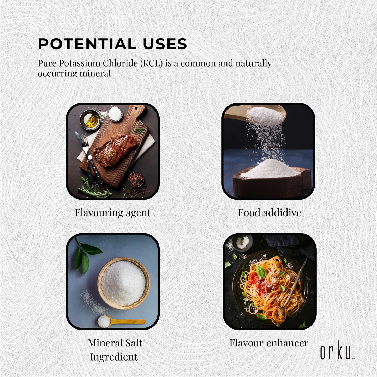 Hlpmedical Orku Bulk 20Kg potassium chloride powder, food grade KCl salt substitute for nutrition and health use.