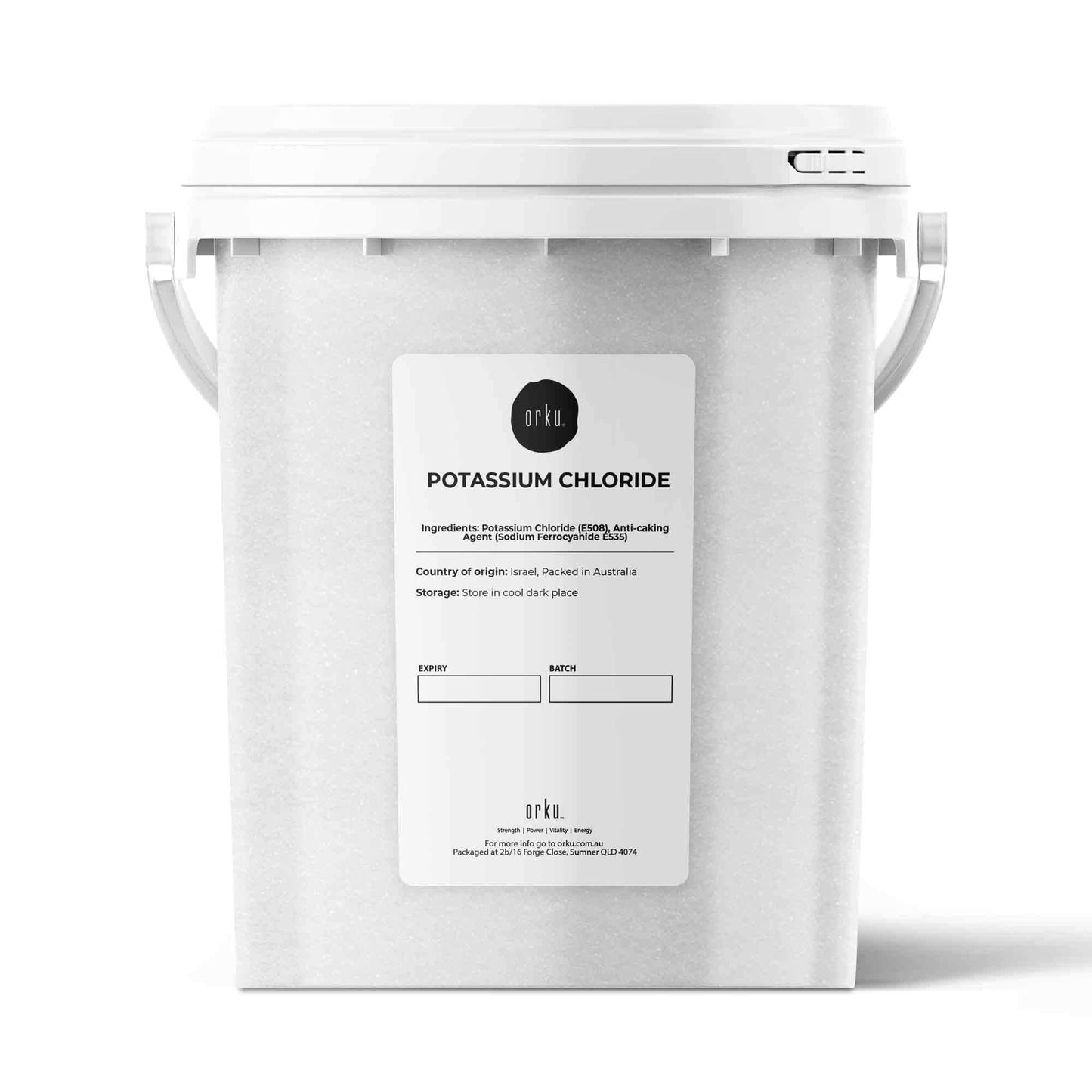 Hlpmedical Orku 1.3kg potassium chloride powder tub, food grade salt substitute, focus on container and label details