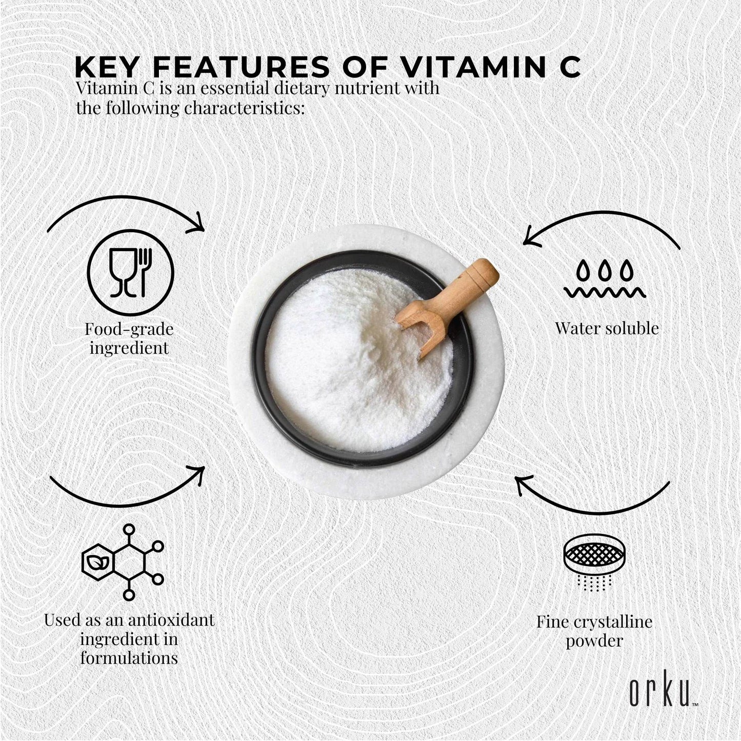 Hlpmedical Orku Bulk 10kg Vitamin C powder, pure L-Ascorbic Acid, USP grade, non-GMO supplement for health and nutrition.