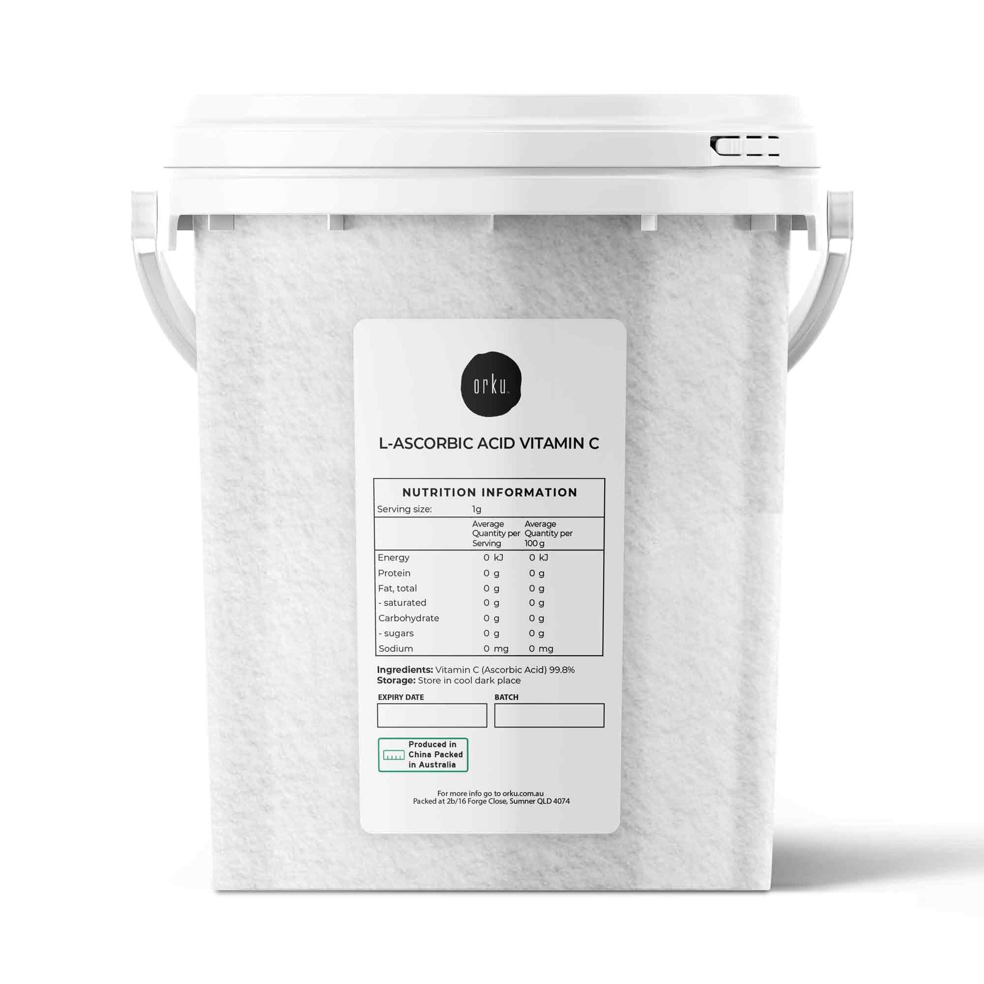 Hlpmedical Orku 1.3kg Vitamin C powder in tub, pure L-Ascorbic Acid, USP grade, non-GMO supplement for health and beauty.