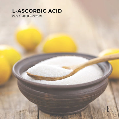Hlpmedical Orku 5kg Vitamin C Powder in tub, pure USP grade L-Ascorbic Acid, non-GMO nutritional supplement for health and beauty.