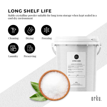 Hlpmedical Orku 1.2kg citric acid powder tub, food grade, non-GMO anhydrous preservative, for health and nutrition use