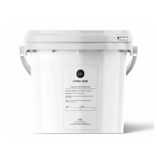 Hlpmedical Orku 5kg food grade citric acid powder tub, non-GMO anhydrous preservative for health and nutrition use.