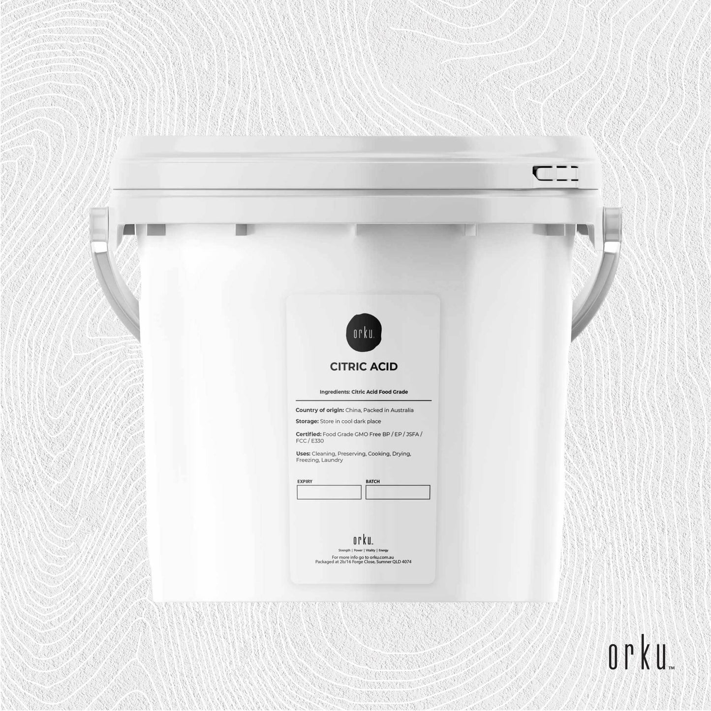 Hlpmedical Orku 5kg citric acid powder tub, food grade, non-GMO, anhydrous preservative for health and nutrition purposes
