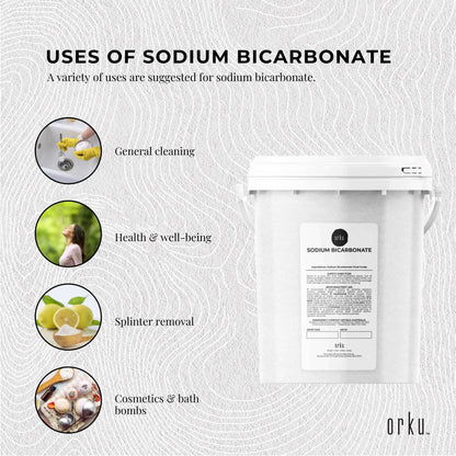 Hlpmedical Orku 1.3kg food grade sodium bicarbonate baking soda in a tub, aluminium free powder for health and wellness.