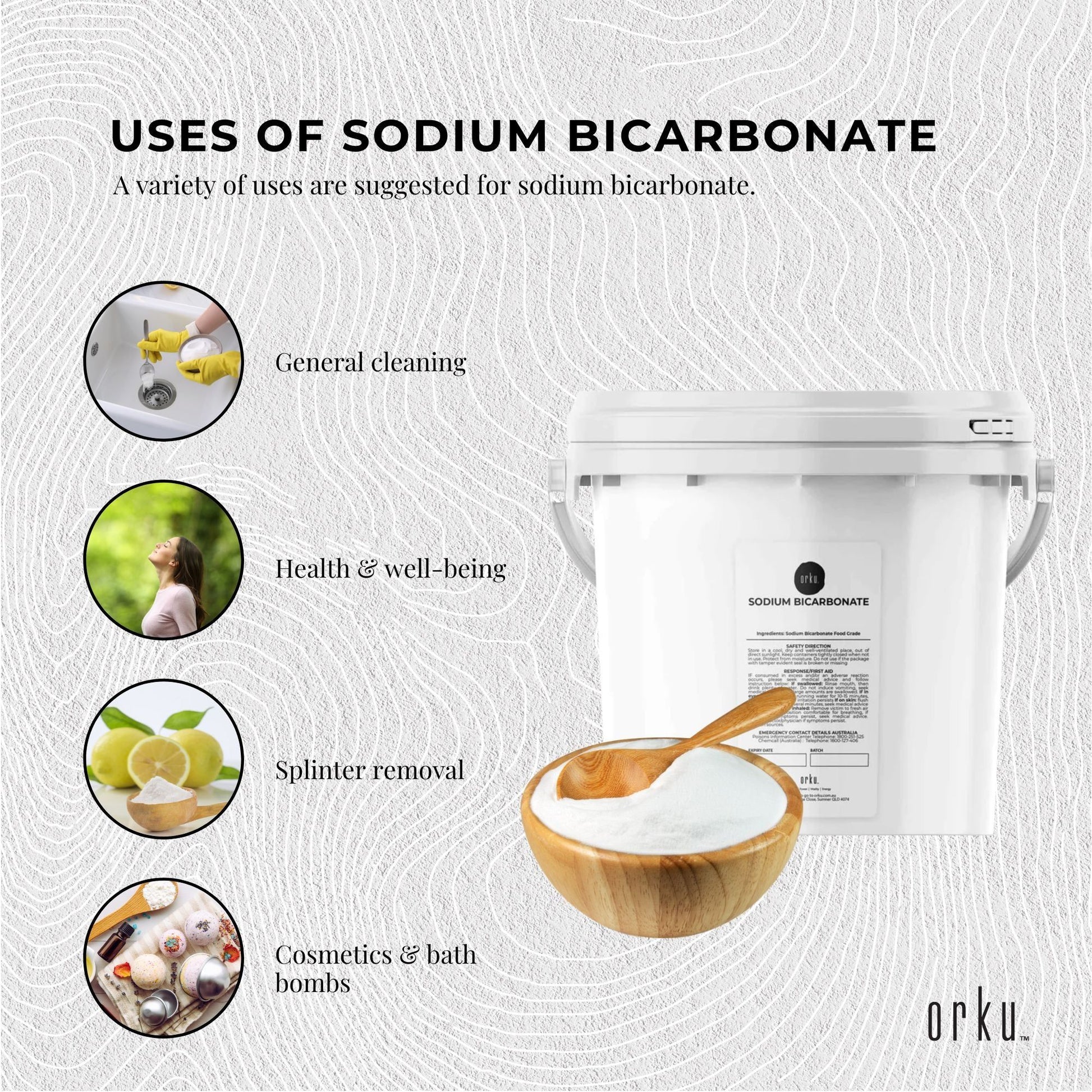 Hlpmedical Orku 5kg food-grade sodium bicarbonate baking soda tub, aluminum-free powder for health and beauty uses